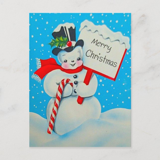 1950's Snowman Merry Christmas Postcard (Front)