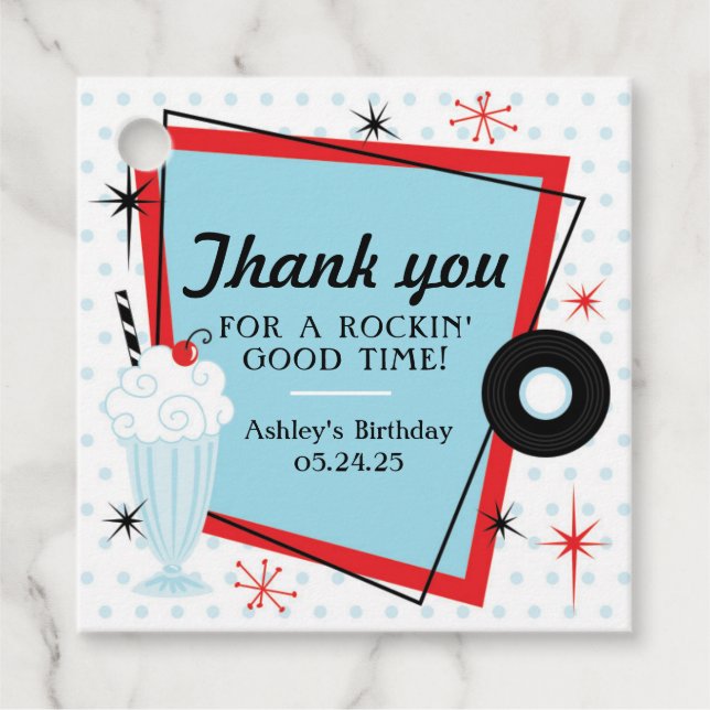 1950s Sock Hop Birthday Favour Tag (Front)