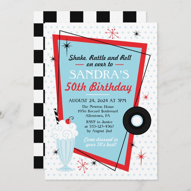 1950s Sock Hop Birthday Party Invitation (Front/Back)