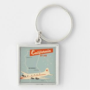 1950s style California "by air" travel poster Key Ring