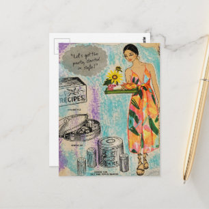 1950s Style Party Mixed Media Collage Postcard