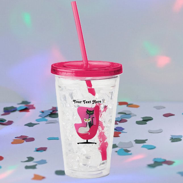 1950's Style Pink Chair with two Fancy Cats Acrylic Tumbler (1950's style cats in bright pink chair on acrylic drink tumbler.)