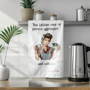 1950s-style woman coffee pot funny personalised tea towel