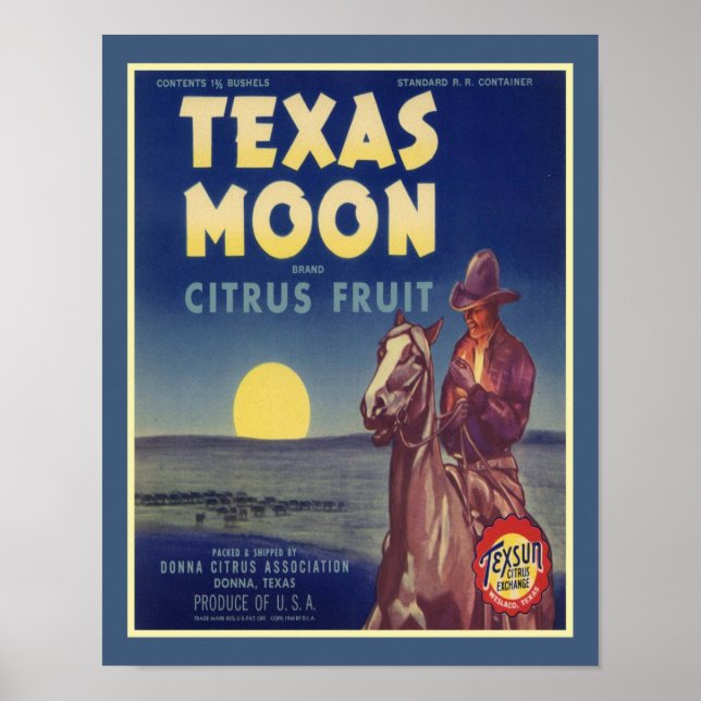 1950's Texas Moon Cowboy Fruit Label Poster (Front)