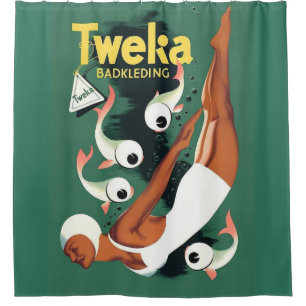 1950s Tweka swimsuit ad print Shower Curtain