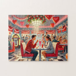 1950s Valentine Diner Retro Romance Jigsaw Puzzle