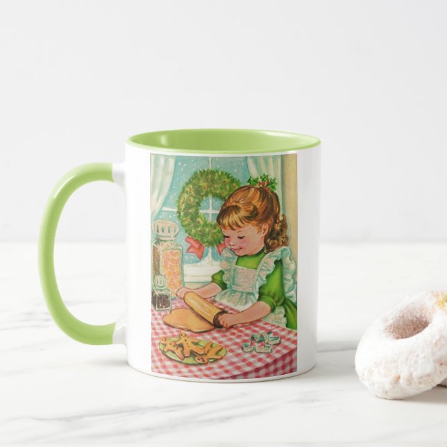1950's Vintage Christmas Girl Baking Cookies Mug (With Donut)
