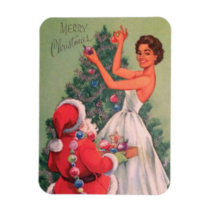 1950s Vintage Christmas Girl Decorating Tree Magnet