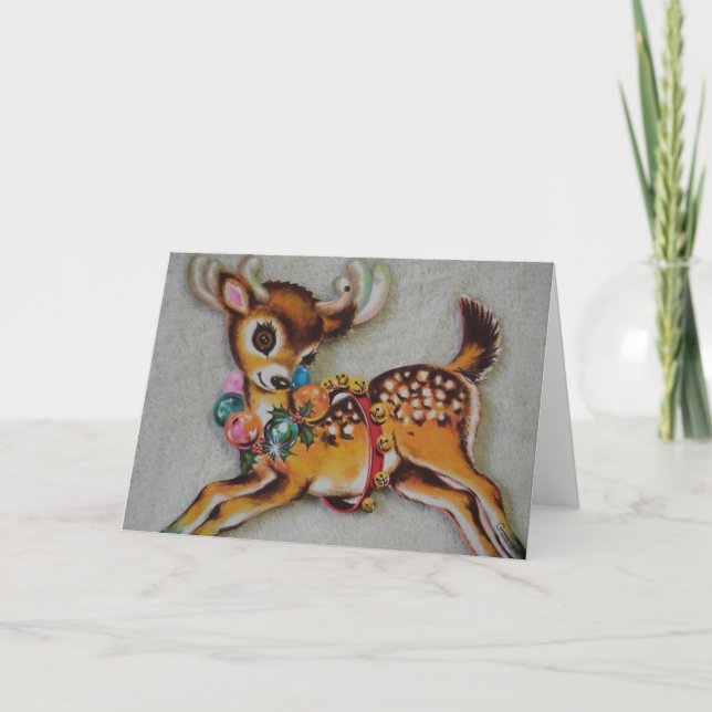 1950s Vintage Christmas Reindeer Holiday Card (Front)