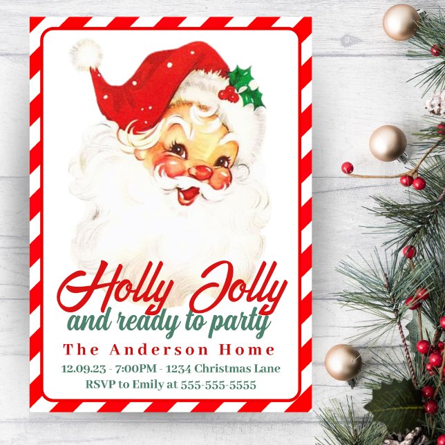 1950s Vintage Holly Jolly Santa Custom Christmas Invitation (1950s Vintage Holly Jolly Santa Custom Christmas Invitation)