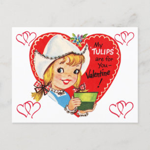 1950's Vintage Little Dutch Girl Valentine Postcard