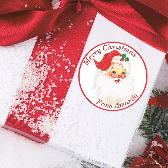 1950s Vintage Retro Santa Claus Custom Christmas Classic Round Sticker (1950s Vintage Retro Santa Claus Custom Christmas Classic Round Sticker)