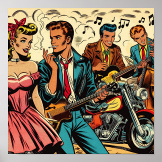1950s Vintage Rock and Roll Comics Poster