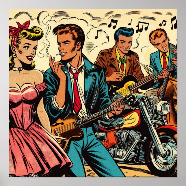1950s Vintage Rock and Roll Comics Poster (Front)