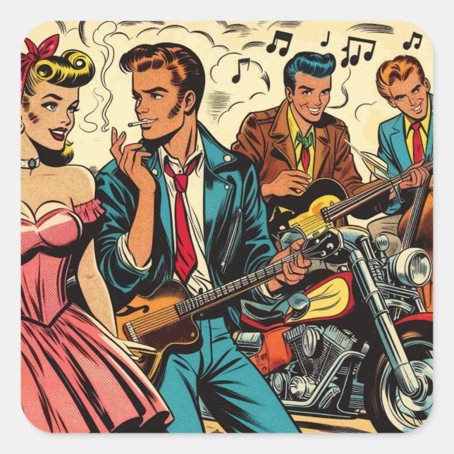 1950s Vintage Rock and Roll Comics Square Sticker (Front)