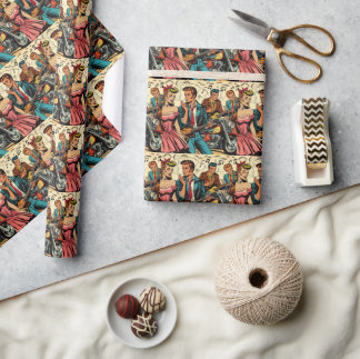 1950s Vintage Rock and Roll Comics Wrapping Paper