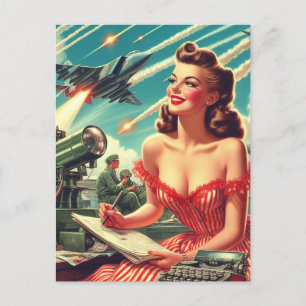 1950s Vintage Woman Illustration Postcard