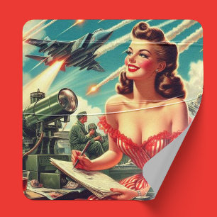 1950s Vintage Woman Illustration Square Sticker