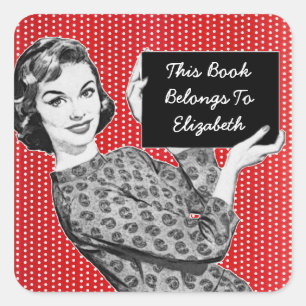 1950s Woman with a Sign Bookplate Square Sticker