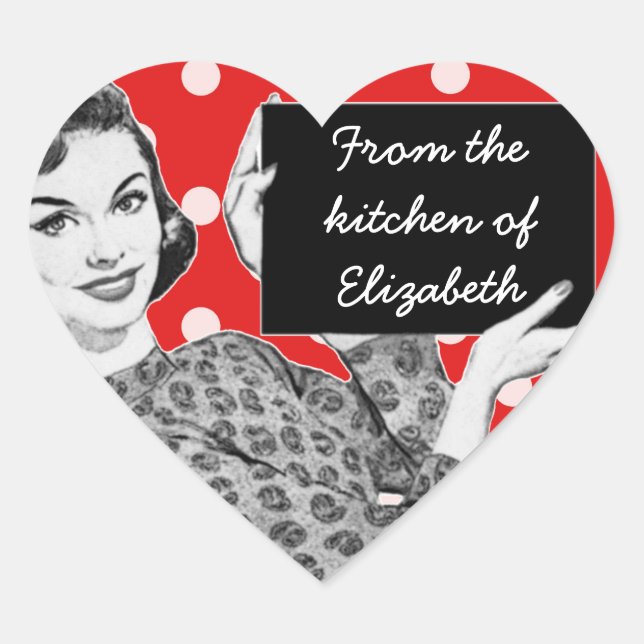 1950s Woman with a Sign Kitchen Heart Sticker (Front)
