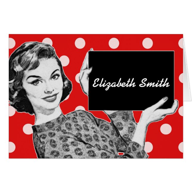 1950s Woman with a Sign Place Card (Front Horizontal)