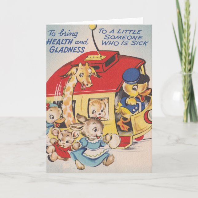 1950s Zoo Animals Get Well Soon Card (Front)