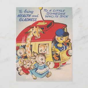 1950s Zoo Animals Get Well Soon Postcard