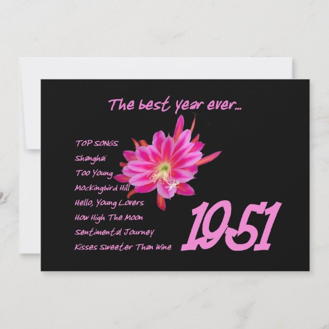 1951 Birth Year Hit Songs Birthday Party Invitation (Front)