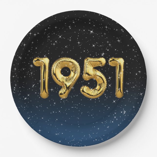 1951 Birthday Balloons In Stars Paper Plate (Front)