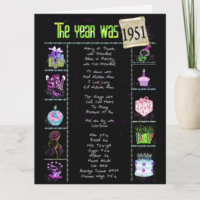 1951 Birthday Fun Facts Card (Front)