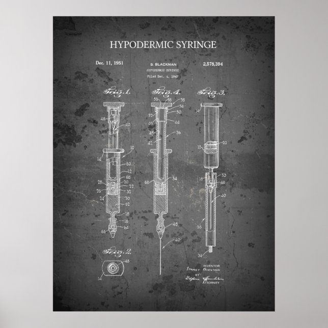 1951 BLACKMAN HYPODERMIC SYRINGE PATENT POSTER (Front)