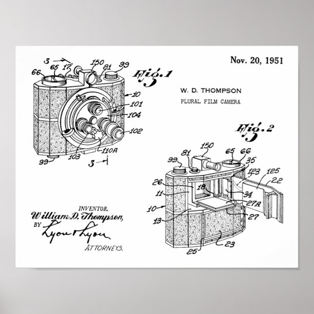 1951 Plural Camera Patent Art Drawing Print (Front)