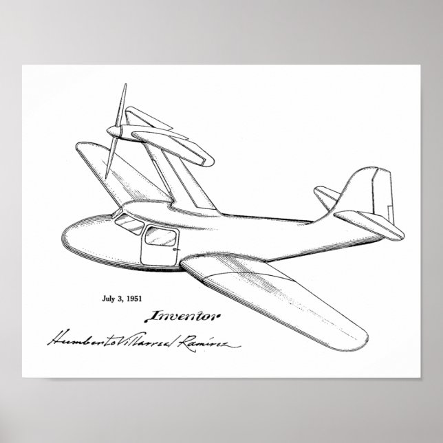1951 Top Prop Aeroplane Patent Art Drawing Print (Front)