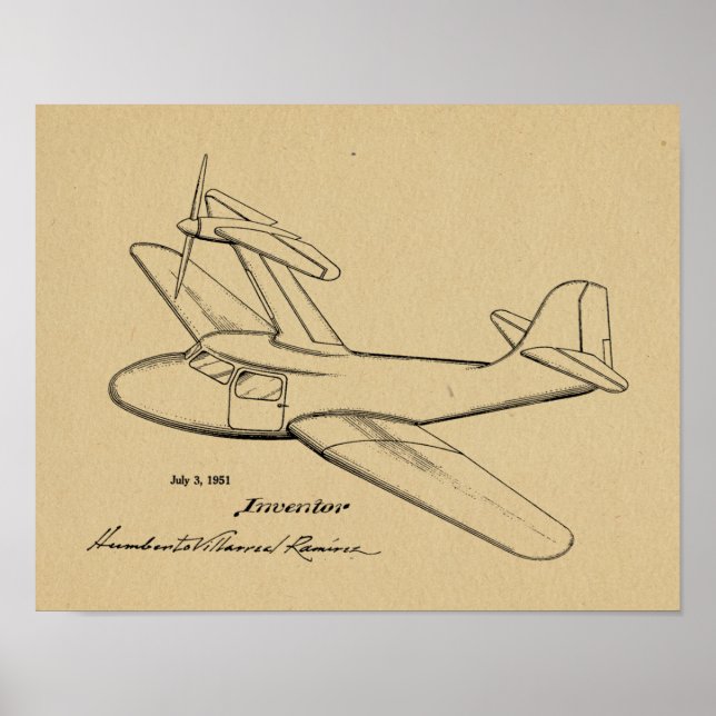 1951 Top Prop Aeroplane Patent Art Drawing Print (Front)