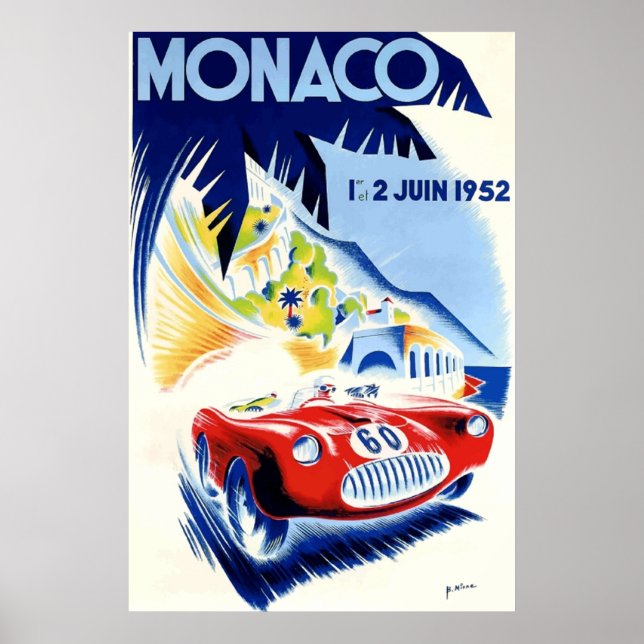 1952 Monaco Grand Prix Automobile Race Poster (Front)