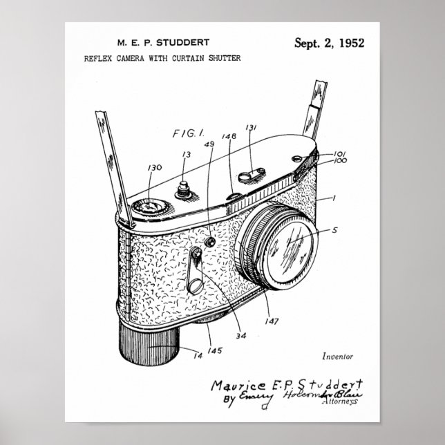 1952 Reflex Camera Patent Art Drawing Print (Front)