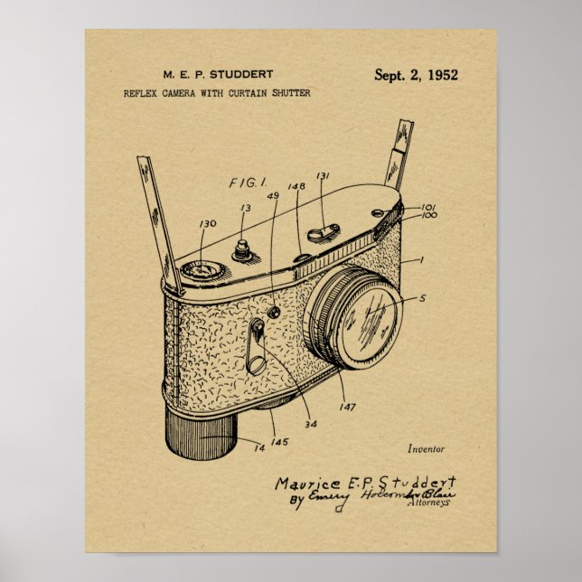 1952 Reflex Camera Patent Art Drawing Print (Front)