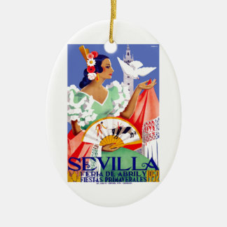 1952 Seville Spain April Fair Poster Ceramic Tree Decoration