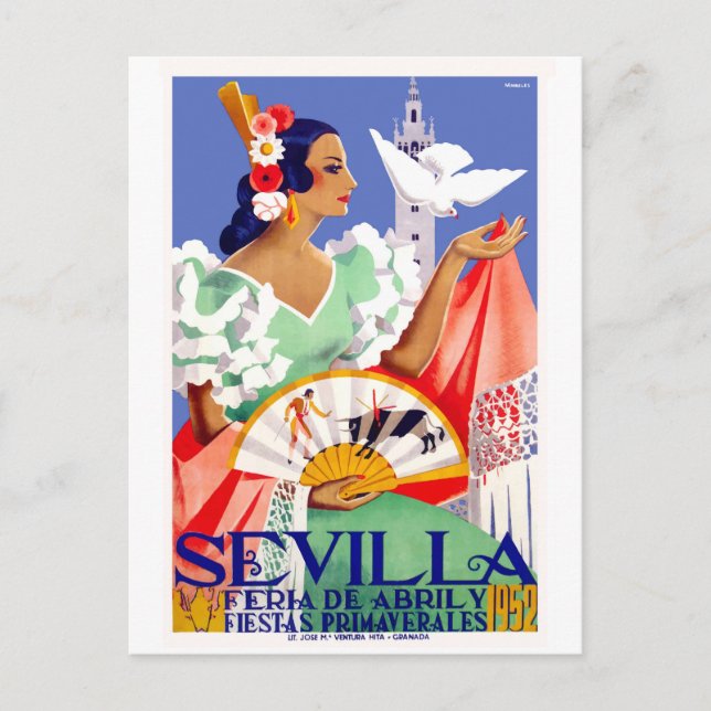 1952 Seville Spain April Fair Poster Postcard (Front)