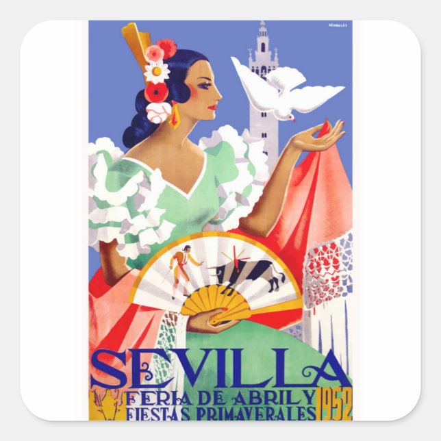 1952 Seville Spain April Fair Poster Square Sticker (Front)