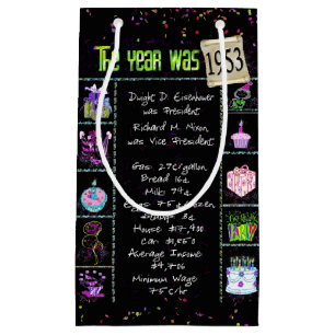 1953 Birth Year Trivia on Black Small Gift Bag