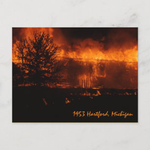 1953 Hartford Michigan House On Fire Postcard