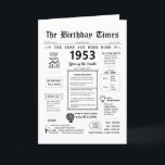 1953 The Year You Were Born Birthday Card<br><div class="desc">Travel back in time with our captivating 1953 birthday card! Bursting with pivotal moments and enthralling facts, it's crafted specifically for your special day. This birthday card brims with intriguing insights and snapshots of life during that era. From noteable events such as the first colour TV broadcast, the birth of...</div>