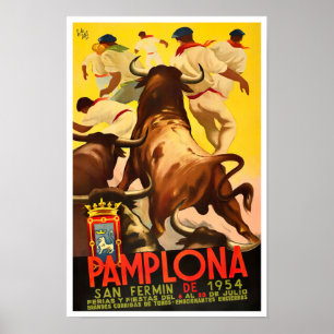 1954 Feria de Pamplona vintage travel Poster