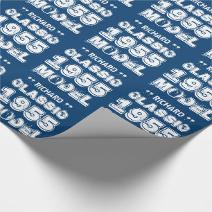 1955 60th Birthday CLASSIC MODEL Blue and White A1 Wrapping Paper