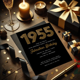 1955 Black Faux Gold 70th Birthday Invitation