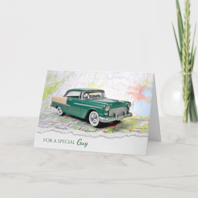 1955 Car On a Road Map Card (Front)