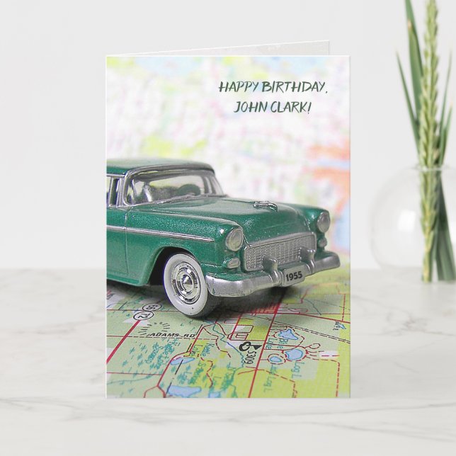 1955 Car On a Road Map Card (Front)