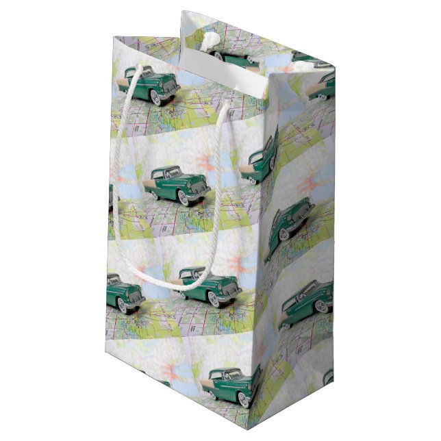 1955 Car On a Road Map Small Gift Bag (Back Angled)