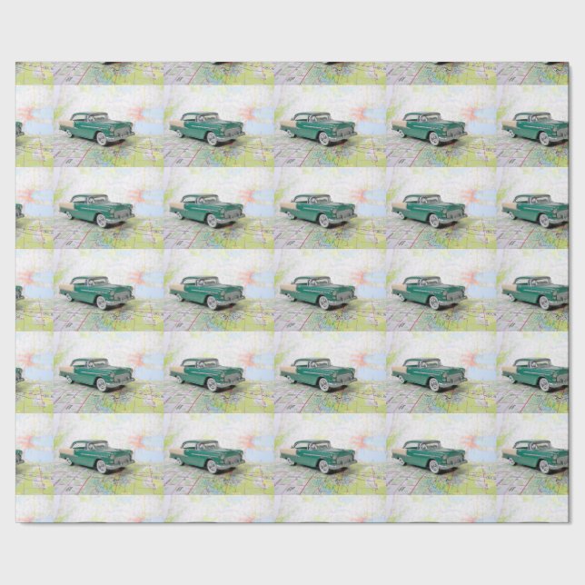 1955 Car On a Road Map Wrapping Paper (Seam)